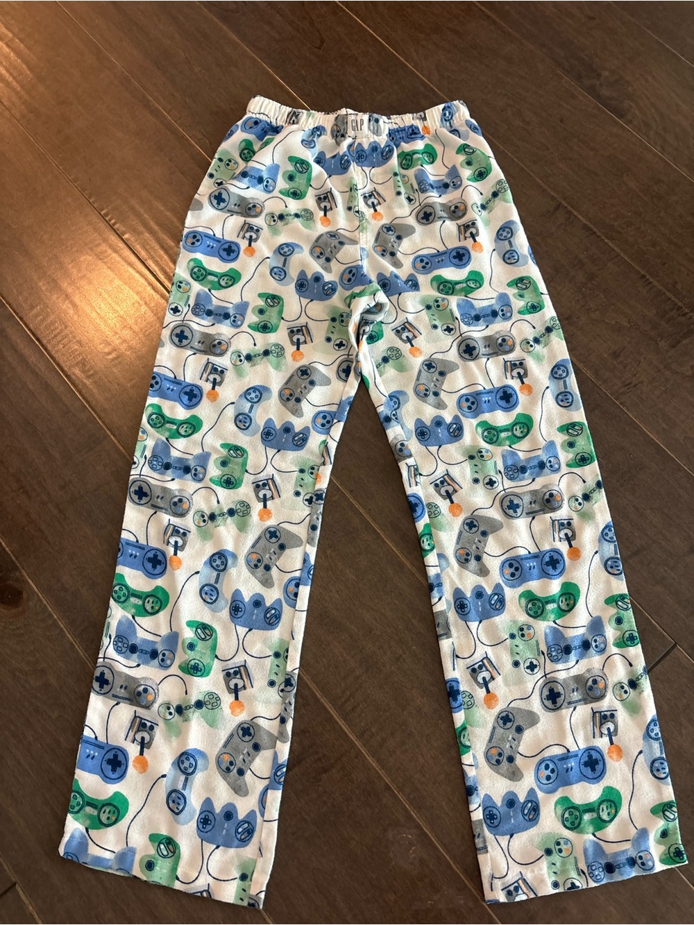 GAP White Pajama Pants with Blue and Green Game Controller Print